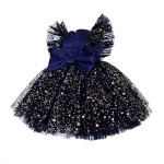 European & American Girl Dress Small Children Bow Flutter Sleeve Princess Mesh Puffy Skirt Christmas Princess Children Dress
