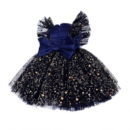 European & American Girl Dress Small Children Bow Flutter Sleeve Princess Mesh Puffy Skirt Christmas Princess Children Dress
