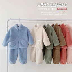 Chompas Para Dama Casaco De Inverno Solid Color Zipper Thickened Pajamas Set Home Wear Wholesale Children Winter Pajamas