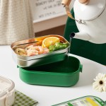 Pastoral Style Stainless Steel Lunch Box with Spoon and Fork Children's Bento Box Portable Food Container