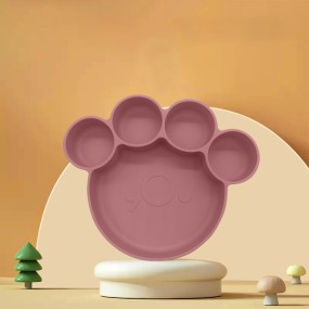 Manufacturer BPA-Free Children Feeding Divided Plate 100% Food-Grade Silicone Baby Bear Paw Plate with Suction for Toddlers