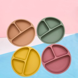 9 Colors Divided Toddler Plate Children Unbreakable Feeding Set Phase 1 Children Suction Silicone Baby Plate