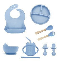Factory Custom Children's Tableware Set Toddler Divided Plate Feeding Set BPA-Free Silicone Suction Bib Baby Tableware