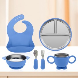 New BPA-Free Stainless Steel Baby Tableware Silicone Suction Divided Bowl Set Children's Tableware Set
