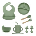 Factory Custom Children's Tableware Set Toddler Divided Plate Feeding Set BPA-Free Silicone Suction Bib Baby Tableware