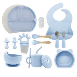 Custom BPA-Free Silicone Tableware Set Classic Waterproof Bib Placemat Splash-Proof Toddler Baby Divided Suction Plate