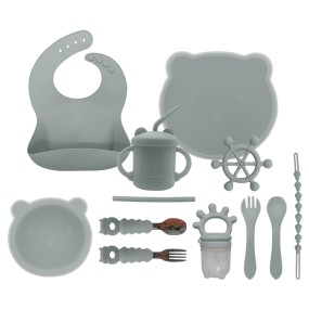 Food-Grade Cartoon Meal Plate Tableware Children Tableware Waterproof Feeder Snack Suction Bowl Bib Supplier Baby Silicone Feeding Set