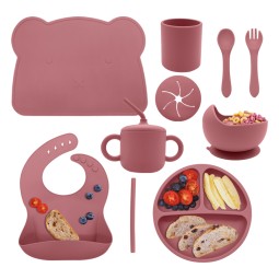 Custom BPA-Free Divided Silicone Baby Plate Bib Cup Eco-Friendly Children Splash-Proof Feeding Suction Baby Grip Plate Set