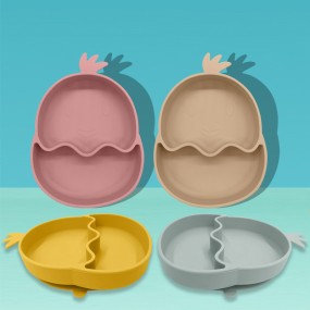Eco-Friendly Hot Sale Animal Shape Baby Plate Toddler Feeding Plate Non-Toxic Silicone Children's Dining Suction Plate