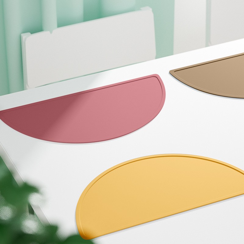 Wholesale Eco-Friendly Children Waterproof Silicone Table Mat Reusable Anti-Slip BPA-Free Semi-Circle Baby Feeding Placemat