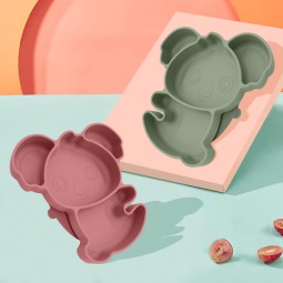 Custom Food-Grade Silicone Children Products Anti-Slip Toddler Plate Baby Divided Suction Food Plate