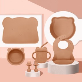 Factory BPA-Free Children's Tableware Baby Placemat Suction Bowl Straw Cup Children's Dining Custom Baby Weaning Feeding Set