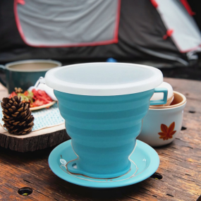 Travel Portable Food Grade Silicone Collapsible Water Bottle Custom Drinking Coffee Cup Reusable Collapsible Coffee Cup with Lid