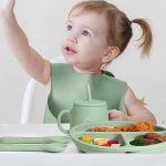 Easy Clean Baby Weaning Feeding Set Baby Training Silicone Bowl Bib Plate