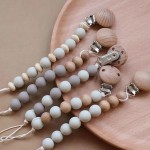 Silicone Pacifier Wooden Dummy Clip Chain Pacifier Holder Beads Silicone Baby Pacifier Clip Baby Teether