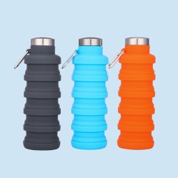 Manufacturer Custom 500ml Kids Collapsible Water Drink Measure Foldable Suction Collapsible Silicone Cup