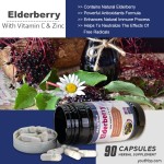 Youth Adult Vegan Elderberry Vitamin C Zinc Echinacea Herbal Supplement Capsules - Immune Support Antioxidant Properties 90 Capsules