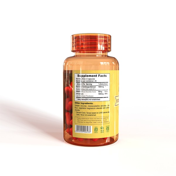 OEM/ODM Garcinia Cambogia 1000mg (HCA 60%) Capsules with 90mg Vitamin C and Chromium