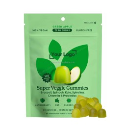 Private Label Green Apple Flavor Vegetable Vitamin Probiotic Complex Multivitamin Support Energy Immune Gut Health Gummies