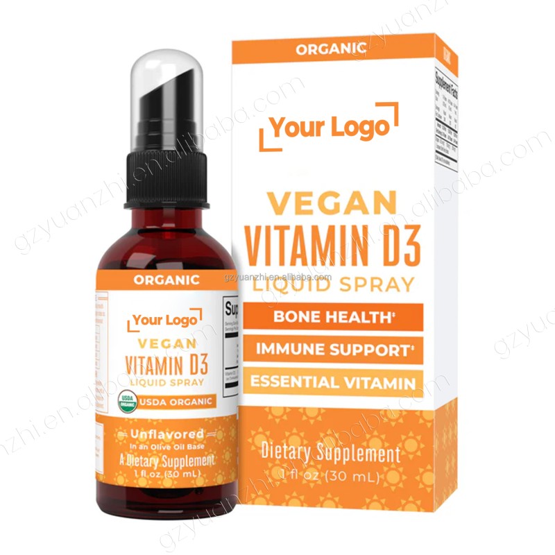 Private Label Halal Vegan Supplement Pure 60ml Vitamin D3 10000 IU Liquid Spray Support Immune Bone Strength
