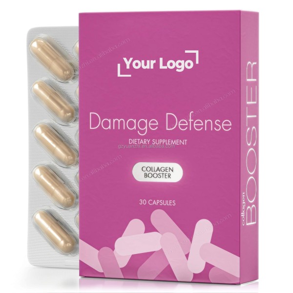 Private Label Damage Defense Collagen Boost Hair Supplement Weak Brittle Support Healthy Hair Growth Capsules