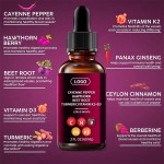 Private Label Organic Turmeric Hawthorn Cayenne Extract Vitamin D3 K2 Beetroot Oral Liquid Drops Adult 60ml