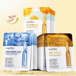 OEM SADOER维生素c 24k黄金透明质酸美白隐形胶原蛋白水晶护肤有机纯素面膜片