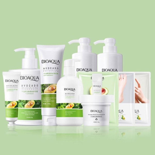 OEM Bioaqua私人标签鳄梨保湿，明亮，光滑美容头发手身体护肤套装OEM Bioaqua私人标签