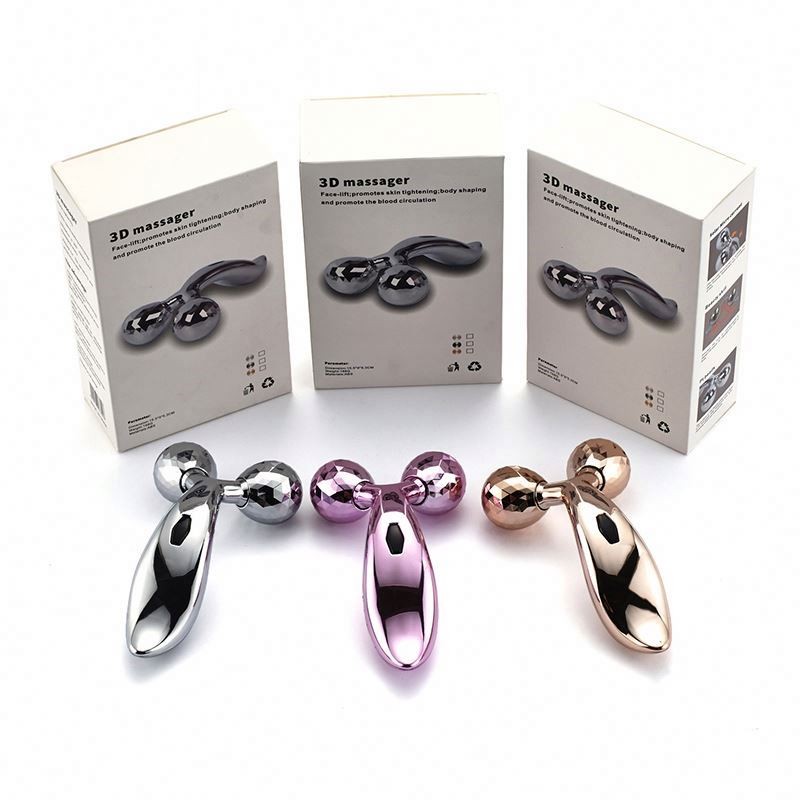 Custom Private Label Anti Wrinkle and Healing Toning pink Tool Jade Rose Quartz 3D Facial Roller Massager