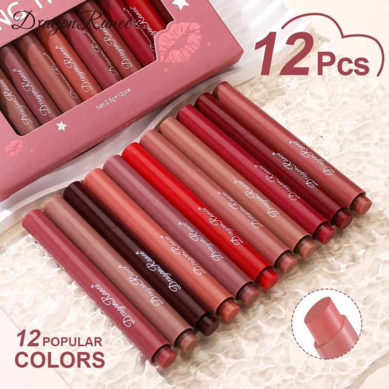 Dragon Ranee 12 Color Jelly Push Pen Suit Lip Honey Water Tender Mirror Moisturizing Lipstick No Blooming