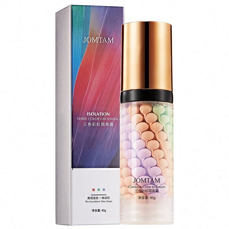 JOMTAM OEM Natural Plant Based Cosmetic Tricolor rainbow Oil Control Whitening Foundation Makeup Base Cream JOMTAM OEM Natural