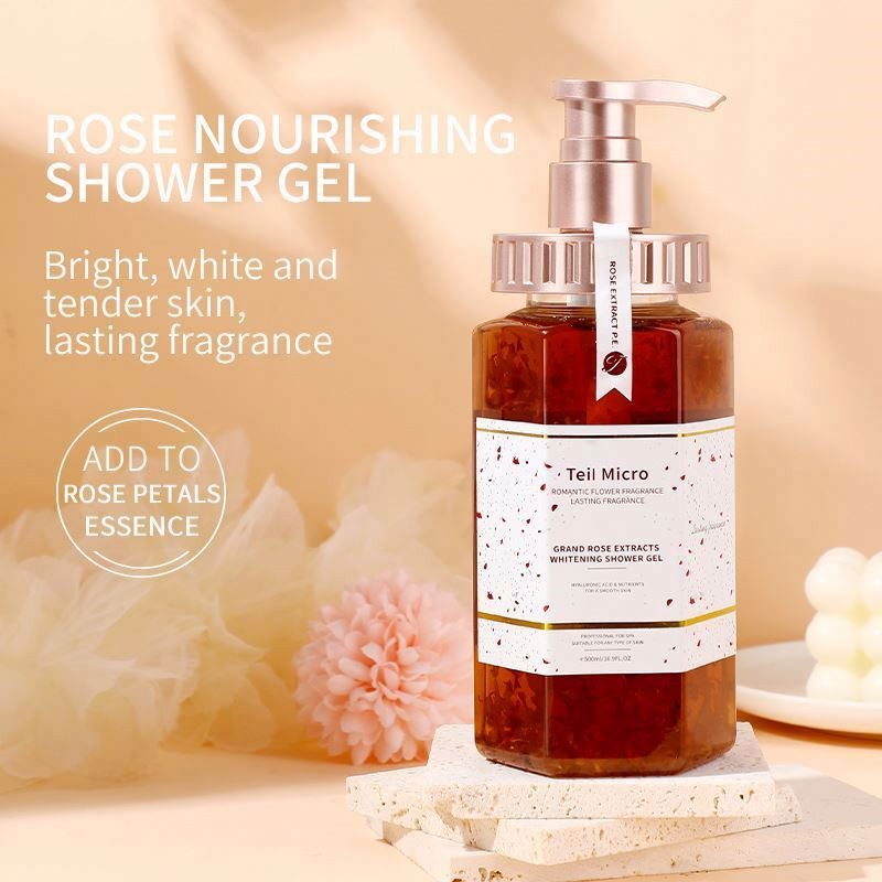 Exfoliating Organic Shower Gel Body Wash Moisturizing Rose Petal Teil Micro Wholesale Brand