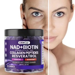 NAD+ Nicotinamide Biotin Resveratrol Collagen Keratin Multivitamin 60 Gummies Adult Nail Gummies