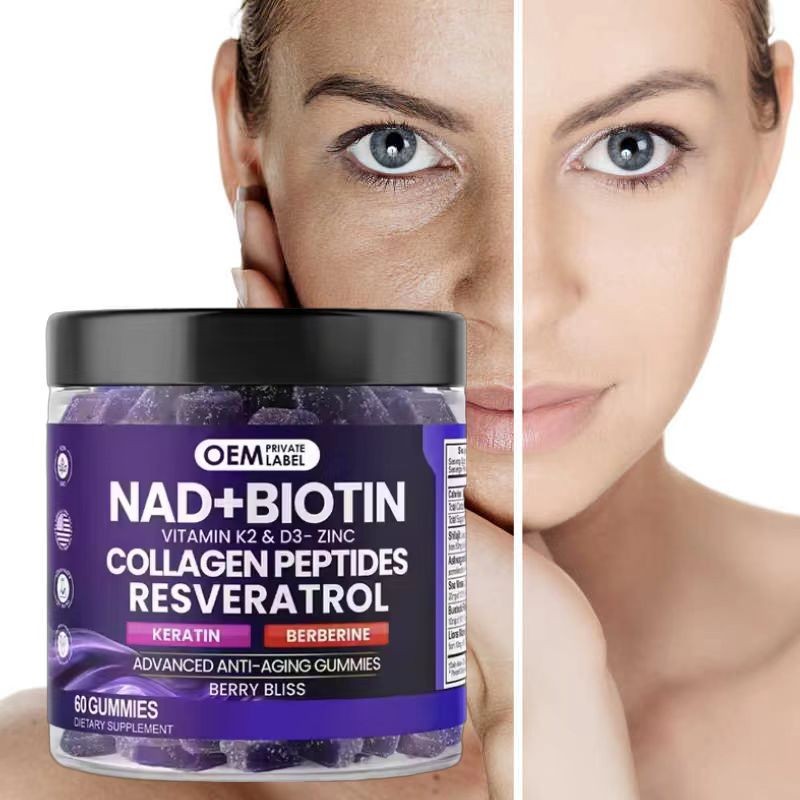 NAD+ Nicotinamide Biotin Resveratrol Collagen Keratin Multivitamin 60 Gummies Adult Nail Gummies