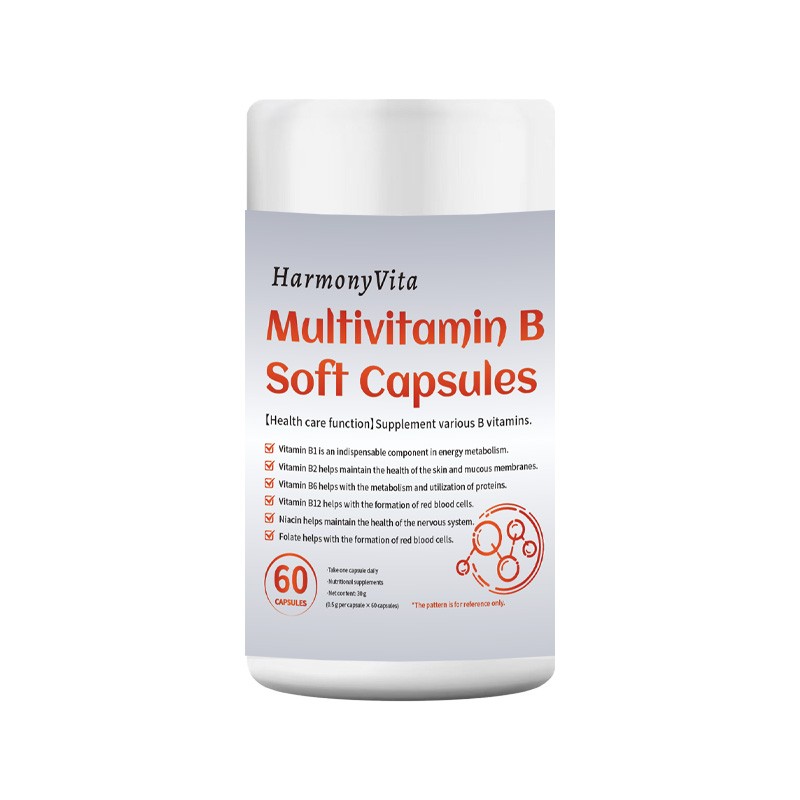 Private Label Vitamin B Complex 60 Soft Capsules B1 B2 B6 B12 for Nerve Regulation Blood Toning and Immunity Boost