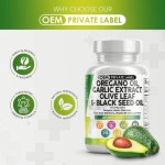 Besica OEM Oregano Oil Capsules with Garlic Extract Olive Leaf Black Seed Oil - Men Women Digestive Health Supplement