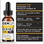 Besica OEM Private Label Organic Vitamin D3 K2 Drops MCT Oil Omega 3 Liquid Vitamin D Supplement for Adults and Children