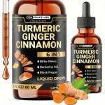 Besica 6-in-1 Liquid Turmeric Curcumin with Ginger Berberine Extract Ceylon Cinnamon Bitter Melon Drops Joint Support