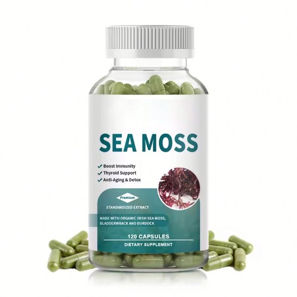 OEM Private Label Organic Sea Moss Capsules 2000mg with Bladderwrack and Burdock Root for Joint Health