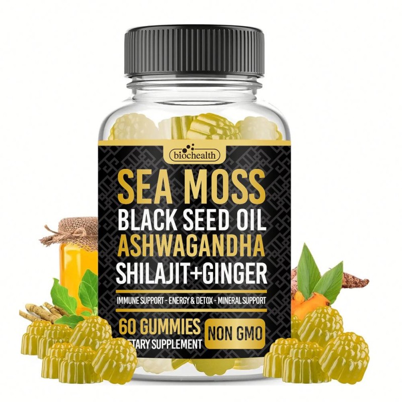 Besica Sea Moss Black Seed Oil Ashwagandha Gummies with Shilajit