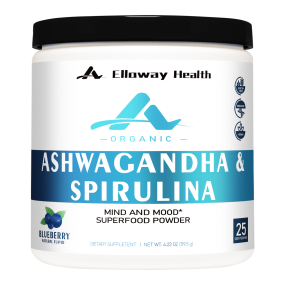 Organic Blueberry Flavor Ashwagandha Spirulina Fruit & Vegetable Powder - A Health & Vitality Dietary Supplement