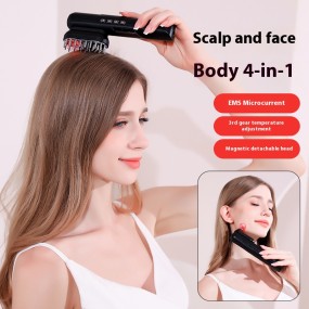 4-in-1 EMS Heating Beauty Comb with Interchangeable Massage Heads, Hair & Scalp Care Device, Rechargeable