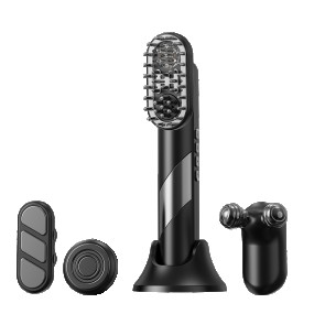Rechargeable EMS Hair Growth Comb Beauty Device with 4 Replaceable Heads for Facial Lifting and Body Massage
