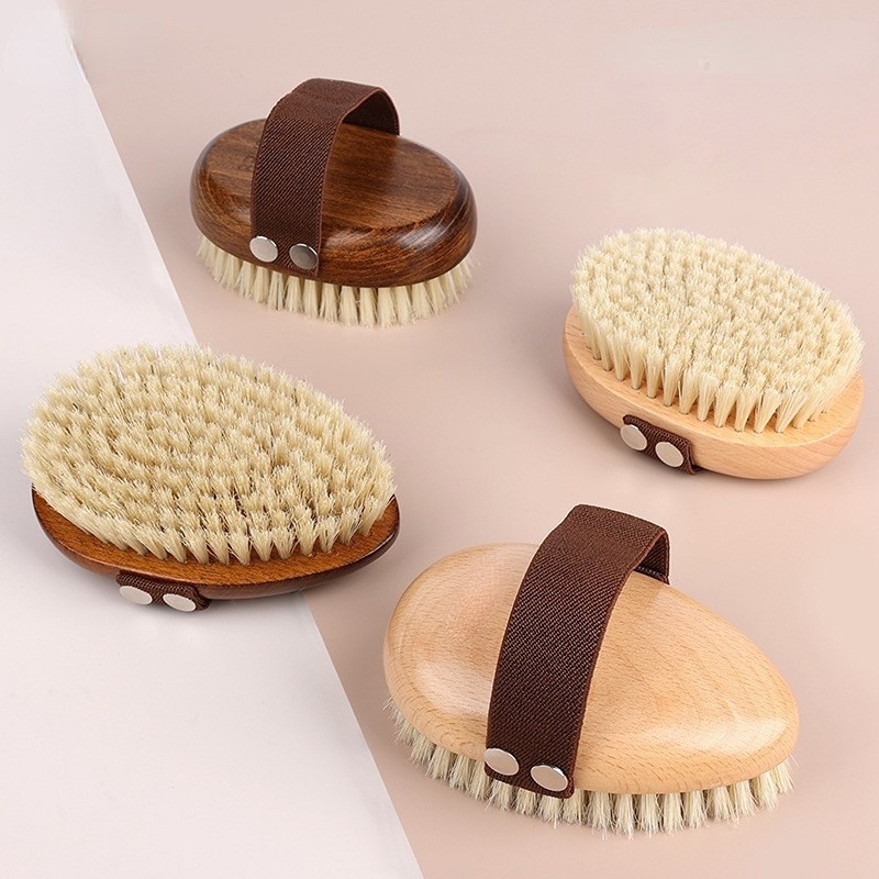 Factory Sale Body Back Scrub Shower Brush Natural Bristles Cellulite Exfoliating Body Smoother Skin Bath Brush