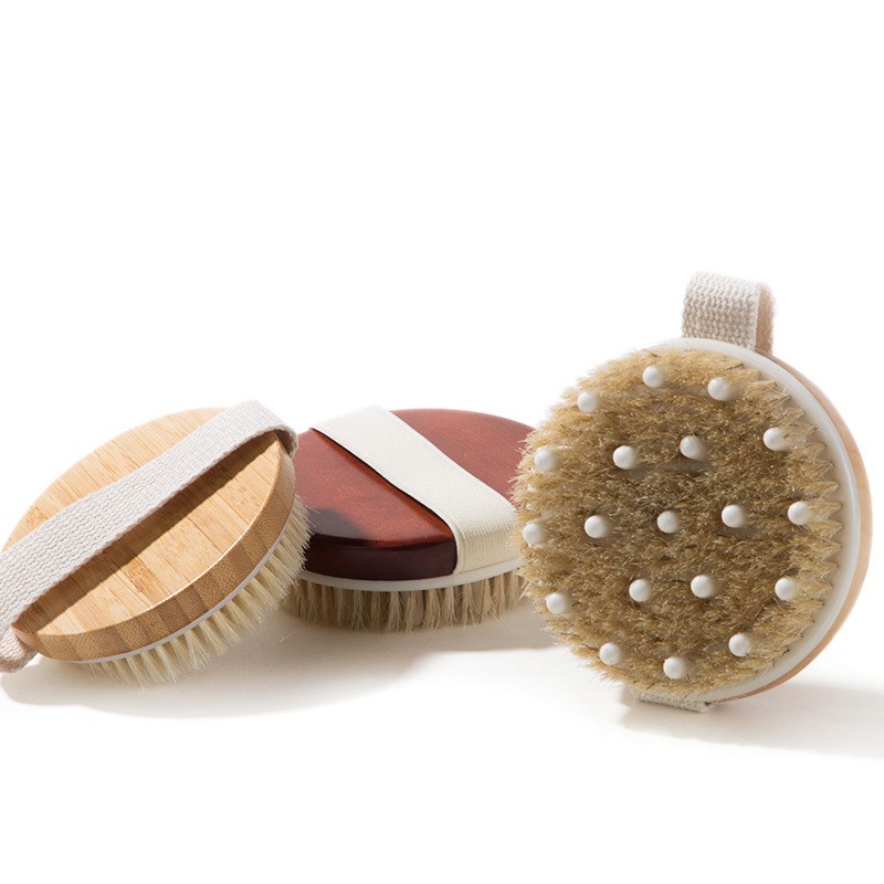 Custom Print LOGO Skin Anti Cellulite Natural Bristle Exfoliating Bath Brush with Massage Dry Body Bath Brush