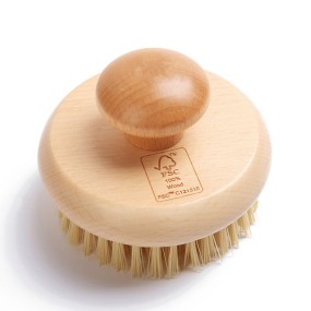 Private Label Laser Logo Round Dry Skin Wooden Bath Brush Natural Bamboo Sisal Bristle Body Brush for Cellulite Exfoliating