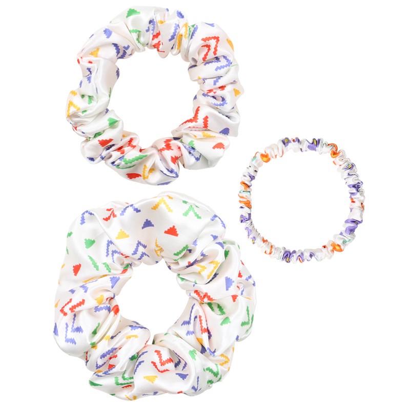 Wholesale Custom Personalized Logo Printed Pattern Luxury Satin Mulberry Silk Hair Tie Set Scrunchi Scrunchies With Sleeping