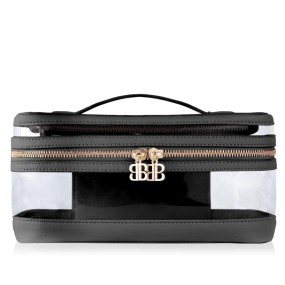 Luxury Large PU Leather Clear PVC Zipper Pouch Cases Custom Logo Professional Toiletry Travel Makeup Cosmetic Vanity Bag 50g