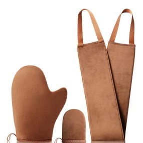 Ultra Soft Velvety Reusable Machine Washable Self Tanner Mitt for Sunless Tan Body Lotion With Thumb Tanning Glove Applicator