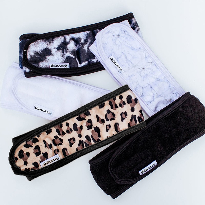 Wholesale Printed Microfiber Terry Towel Skincare Cosmetic Beauty Washing Face Facial Makeup Spa Adjustable Headband With Logo